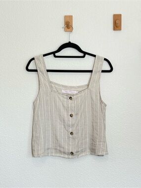 Kittenish Beige Pinstripe Button-Front Tank